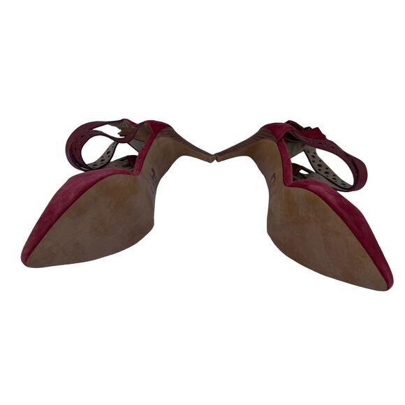 New Joe's Jeans Red Suede Pointed Toe D'Orsay Studded Buckled Heeled Pump 6.5M - Picture 7 of 8